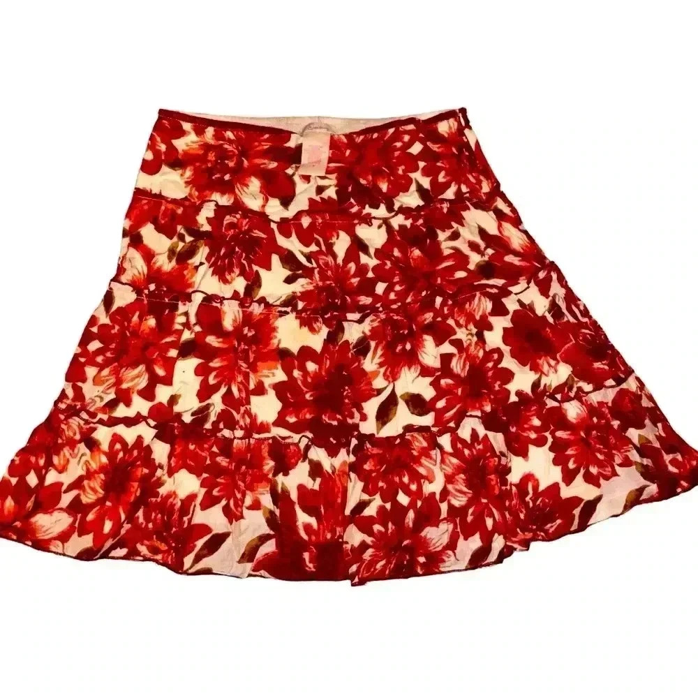 Speechless Tiered Ruched Midi Floral Flowered Skirt Sz 9